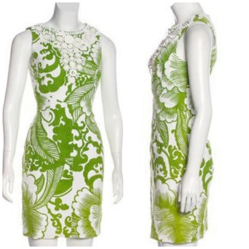 Milly White and Green Floral Sheath Dress